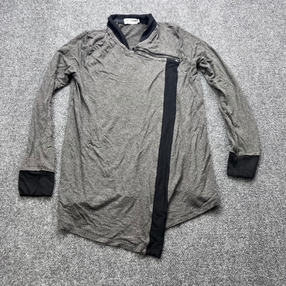 Suki + Solaine Moto Asymmetrical Zip Heathered Gray Long Sleeve Cardigan Wrap